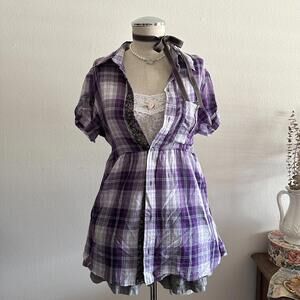 Purple plaid button up blouse